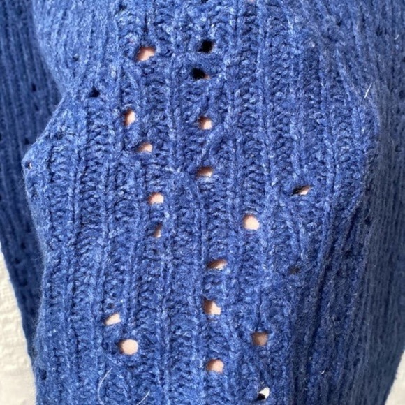Free People Womens Size S Cobalt Blue Pointelle Eyelet Knit Long Sleeve Sweater - Picture 10 of 10